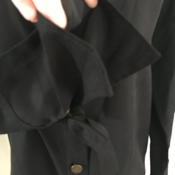 Three Dots Black Tencel Button Down Grommet Tie Wrist Blouse Sz S - Picture 6 of 9
